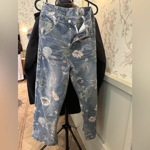 Floral print wide leg denim jeans